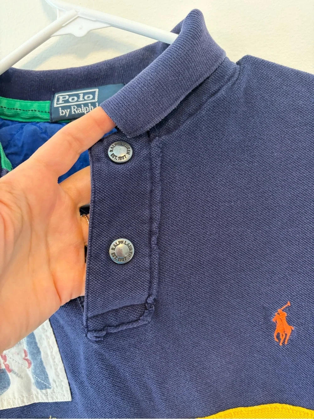 Vintage Polo Ralph Lauren Sz Medium Blue Sriped River Rafting Embroidered Logo